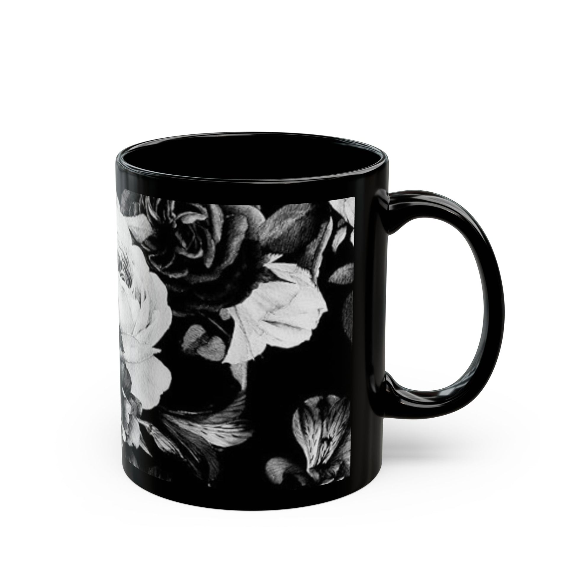 Black & White Floral Design Mug – Elegant Gift for Coffee Lovers