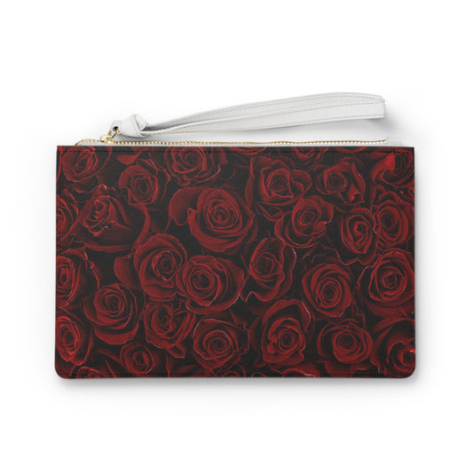 Red Roses Floral Leather Clutch Bag for Women
