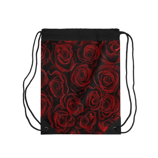 Red Roses Floral Drawstring Bag