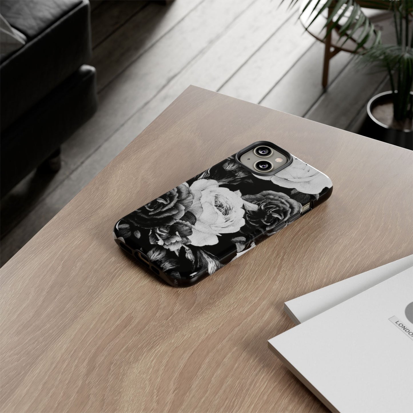 Black and White Floral Tough Phone Case