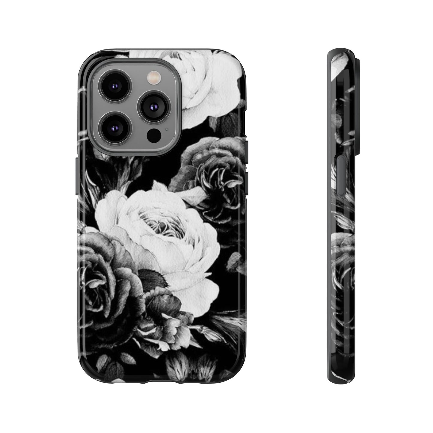 Black and White Floral Tough Phone Case