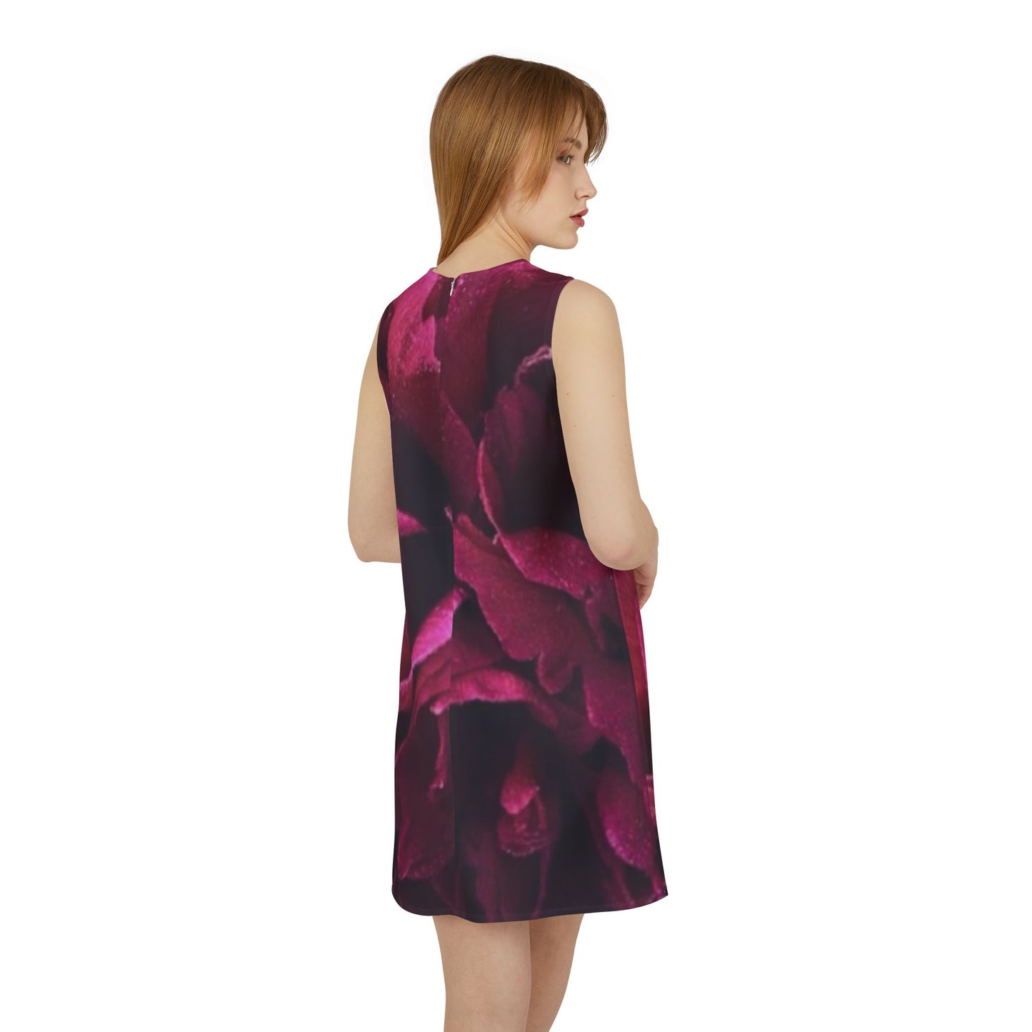 Magenta All Over Floral Design Sleeveless Dress