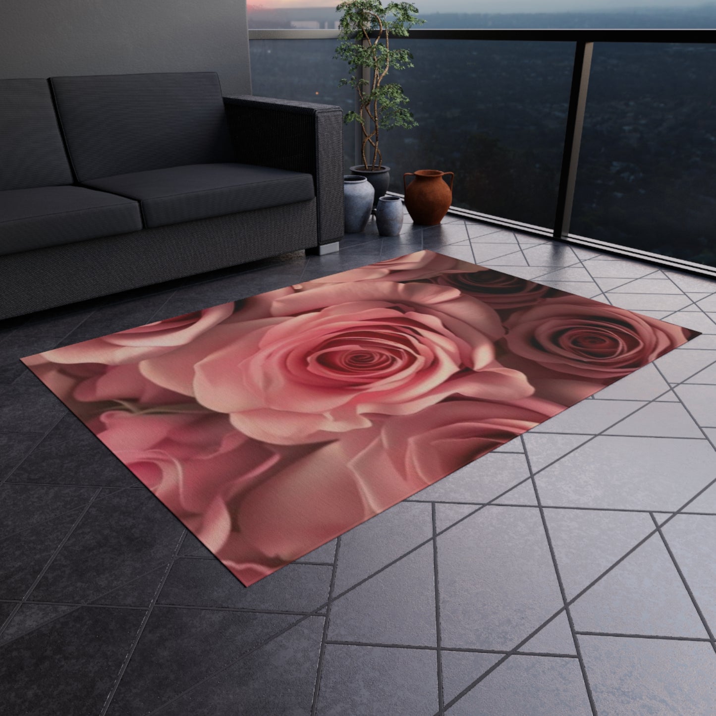 Pink Roses Outdoor Rug
