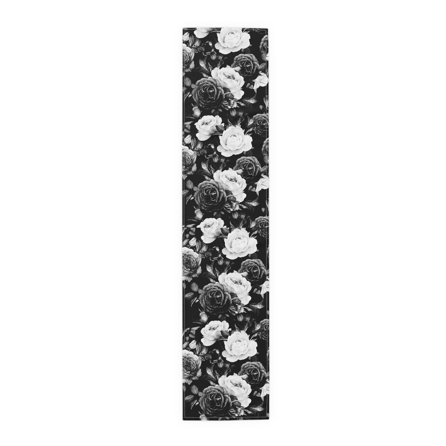 Black and White Floral Design Table Runner (Cotton, Poly)