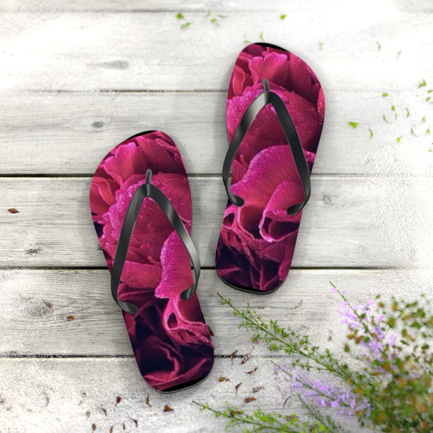 Magenta All Over Floral Design Flip Flops