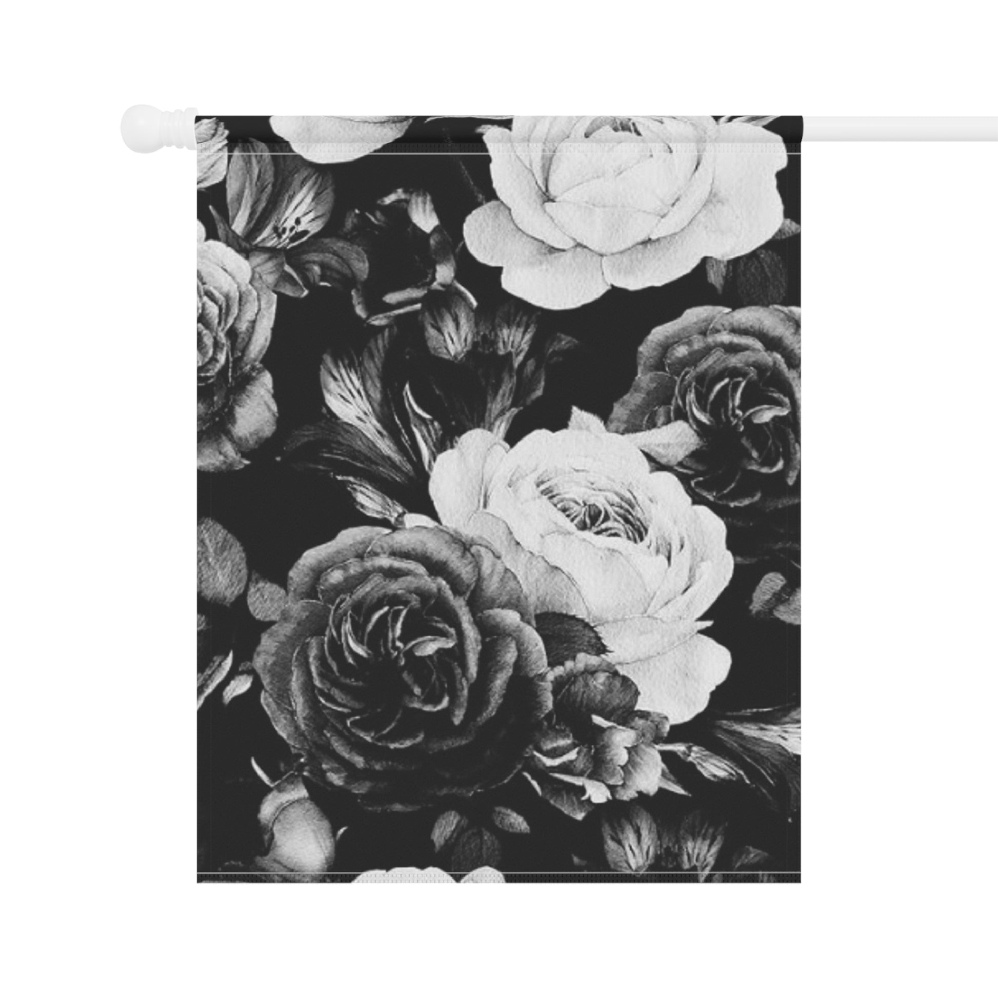 Black & White Floral Garden and House Banner – Minimalist Outdoor Decor