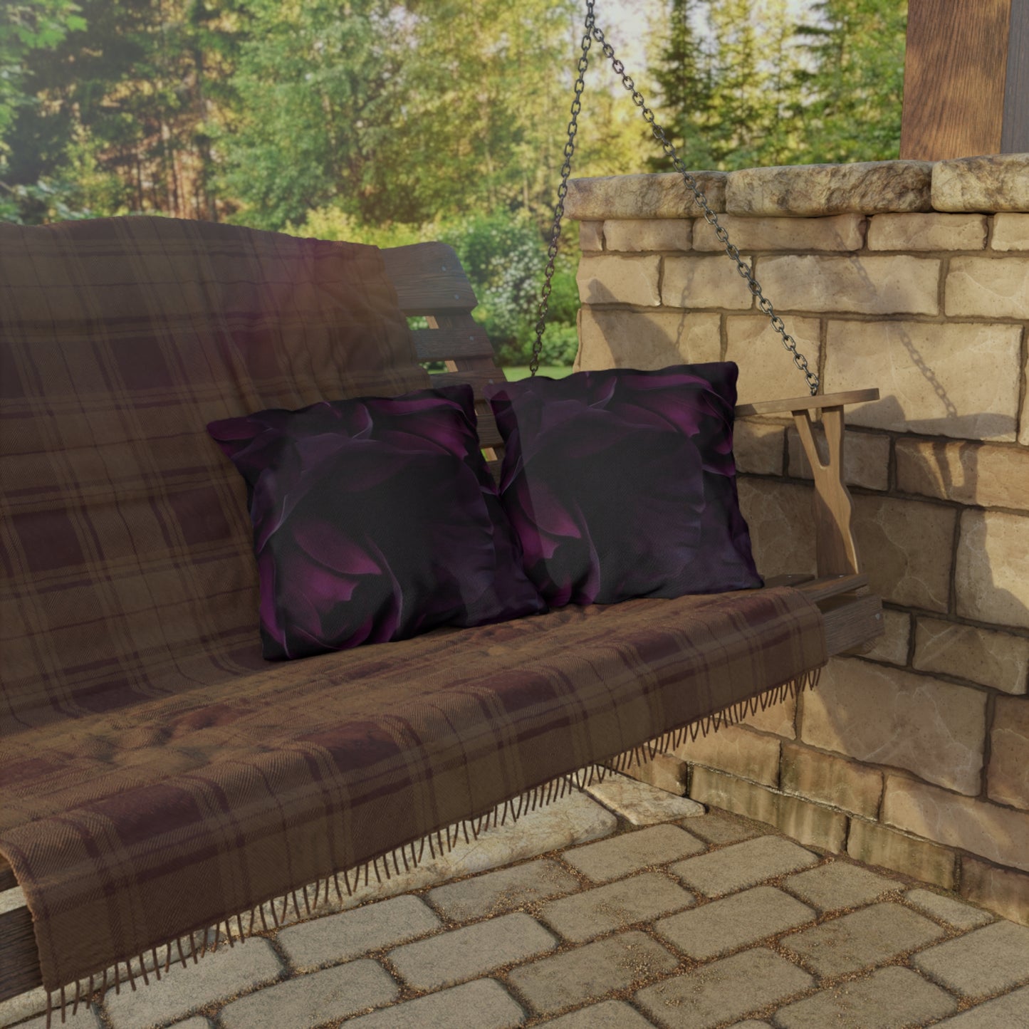 Dark Purple Floral Outdoor Pillow