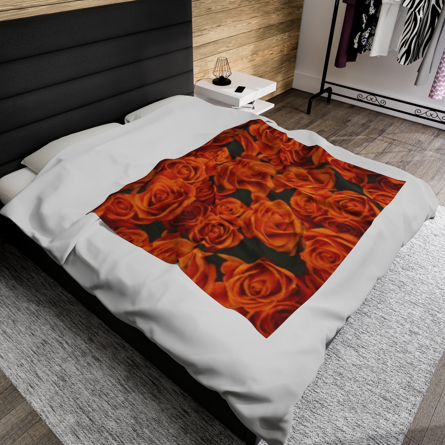 Orange Roses Floral Design Velveteen Plush Blanket