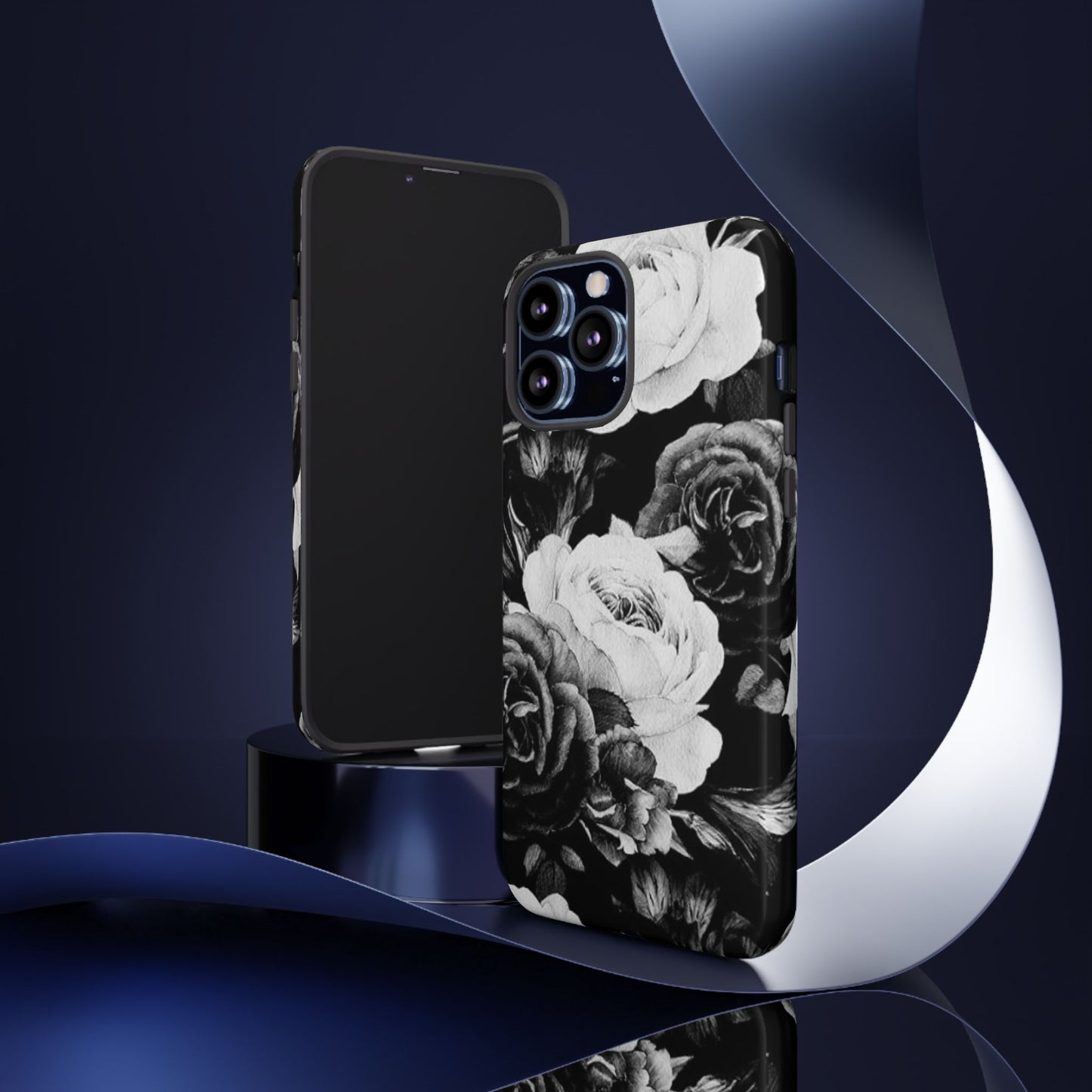 Black and White Floral Tough Phone Case