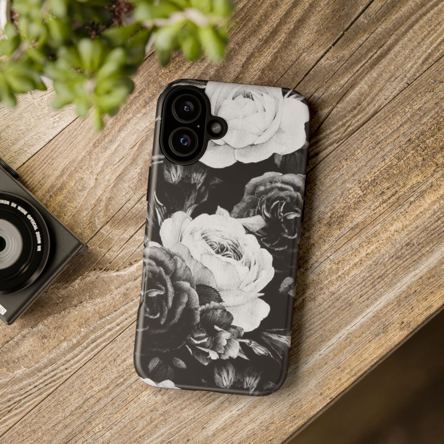 Black and White Floral Tough Phone Case