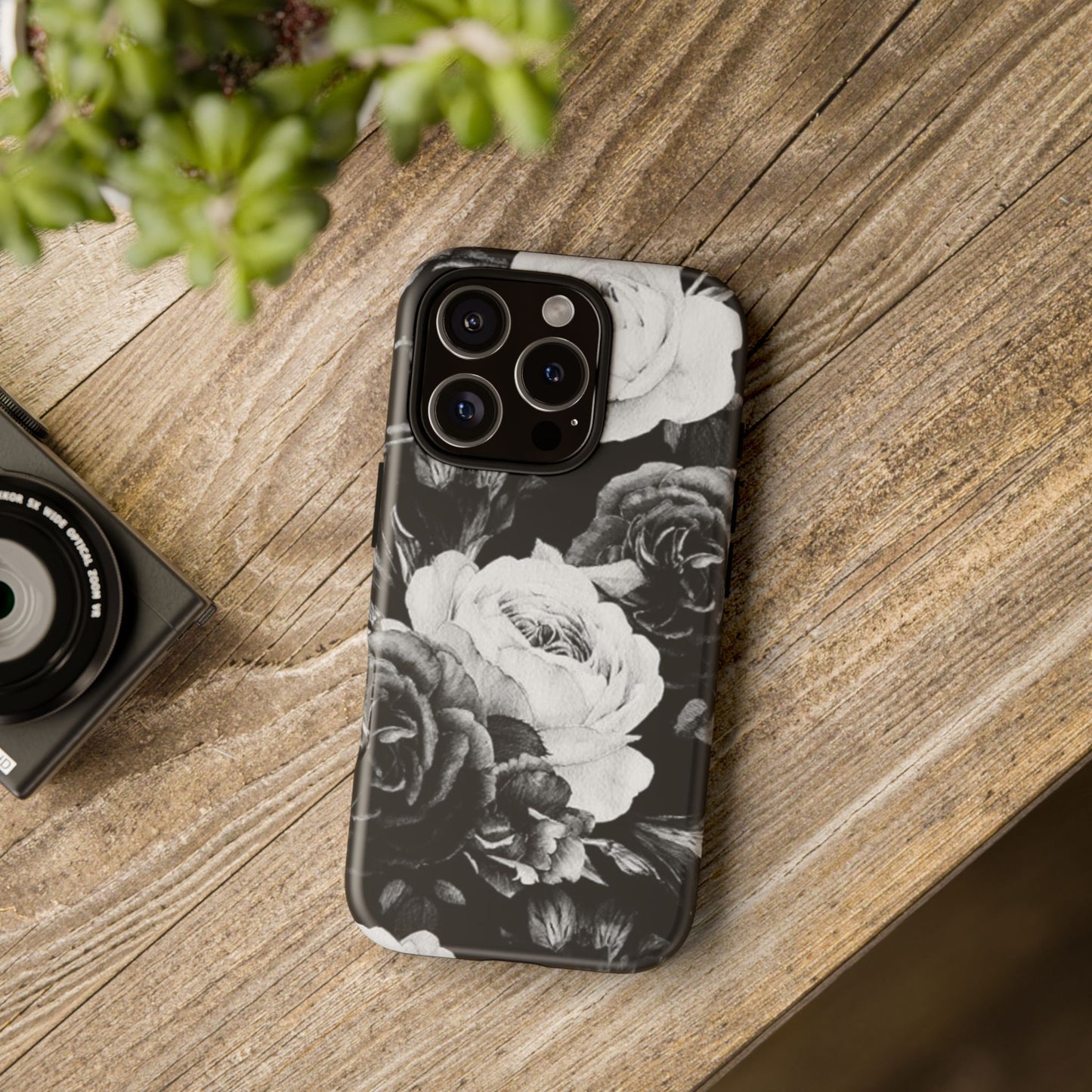 Black and White Floral Tough Phone Case