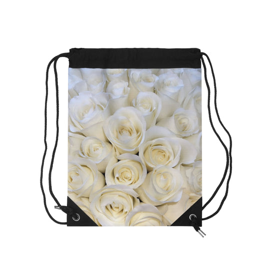 White Roses Floral Drawstring Bag