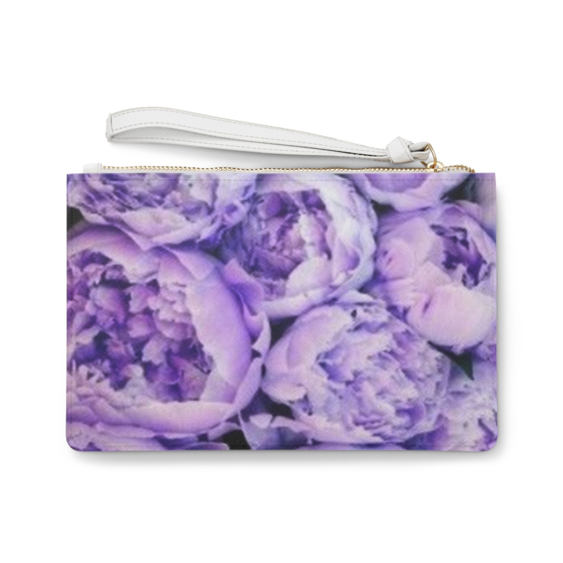 Purple Peony Floral Leather Clutch Bag for Women