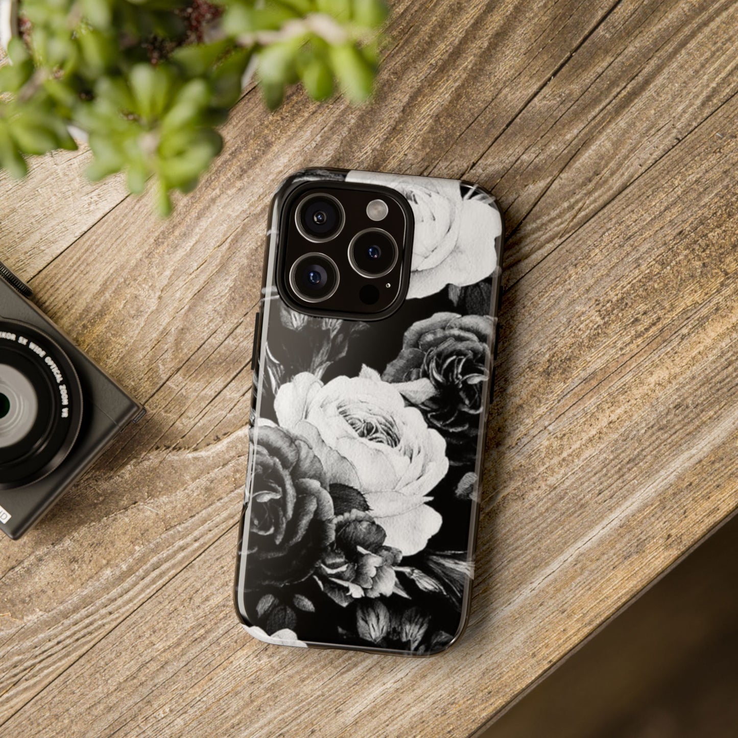 Black and White Floral Tough Phone Case