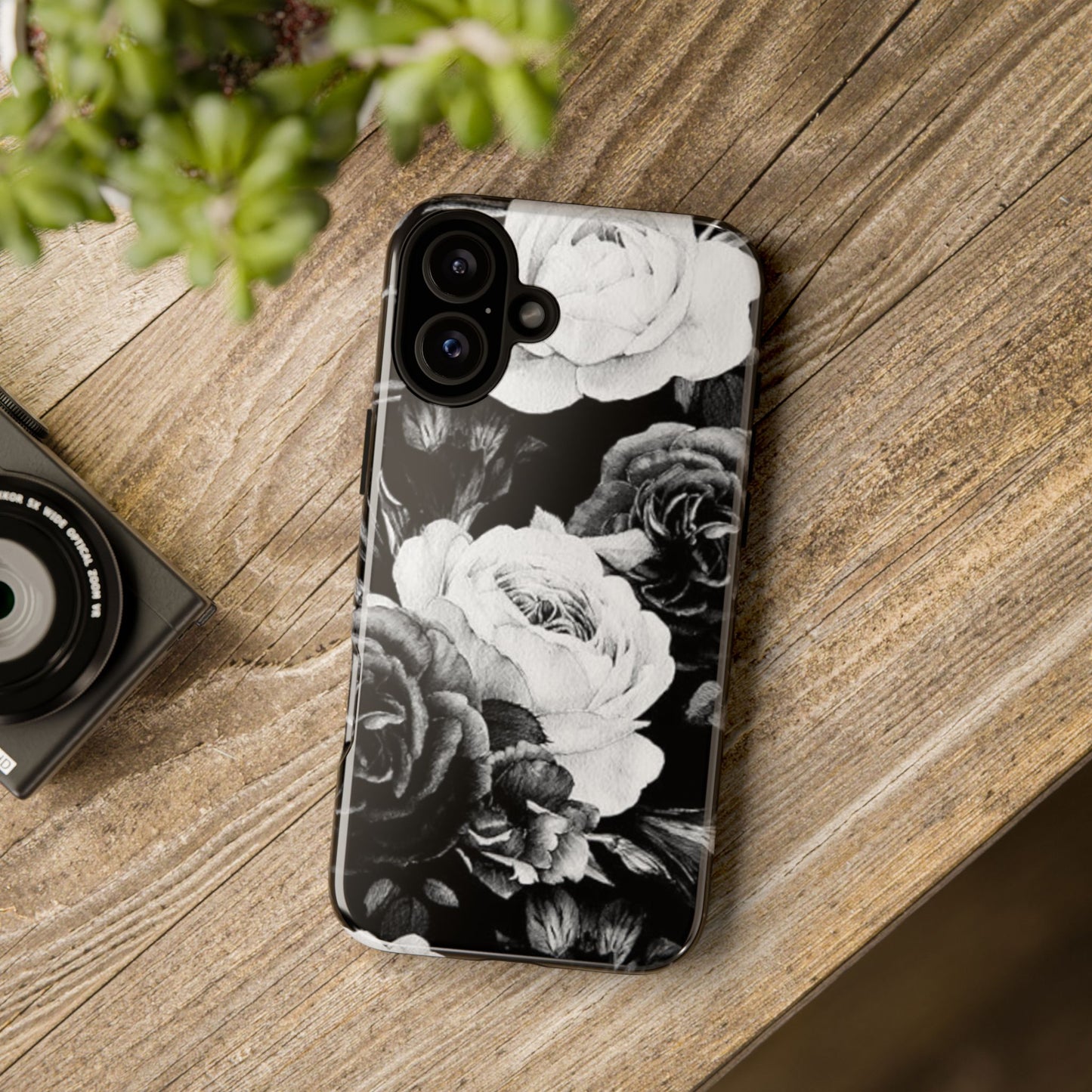 Black and White Floral Tough Phone Case