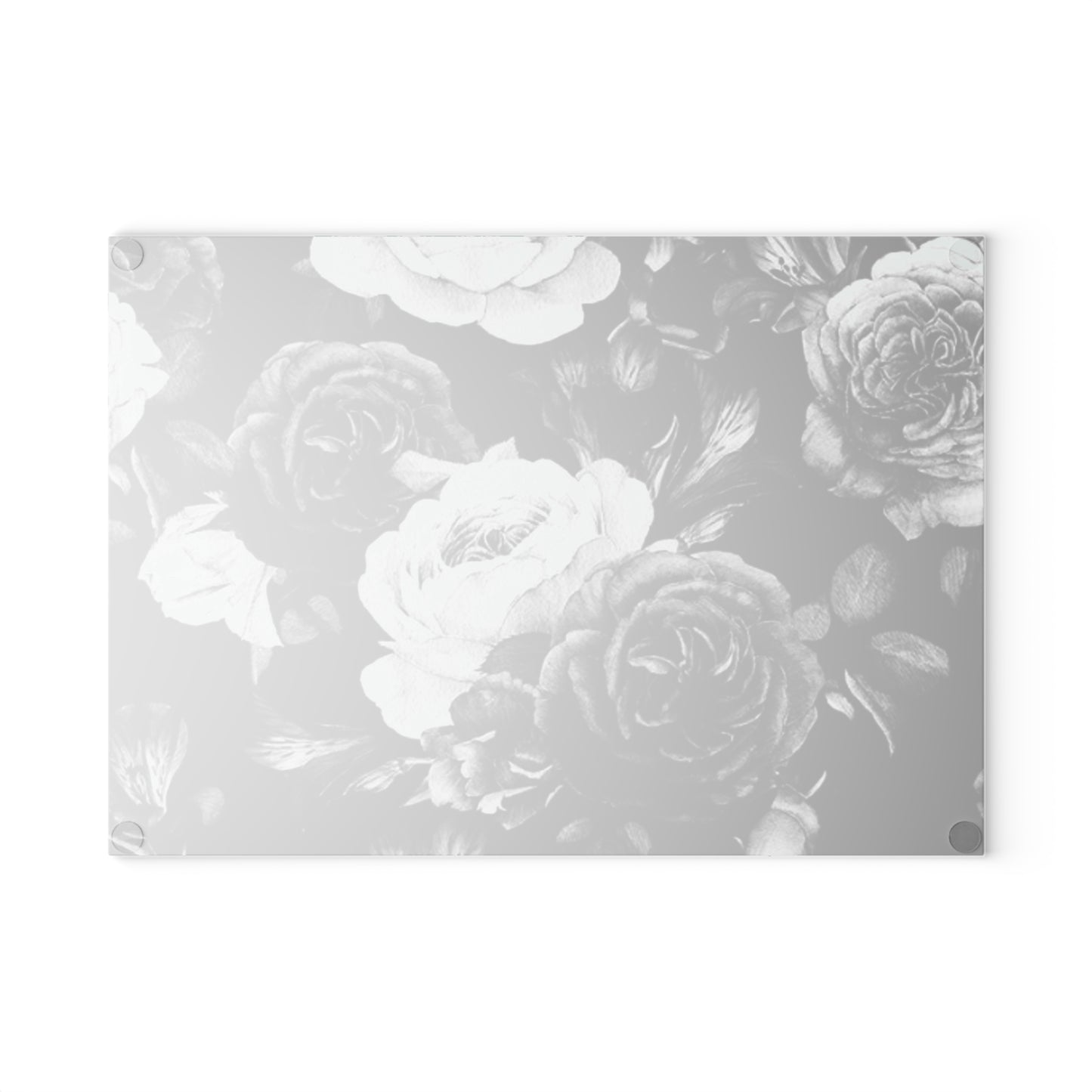 Black & White Floral Glass Cutting Board – Elegant Kitchen Decor