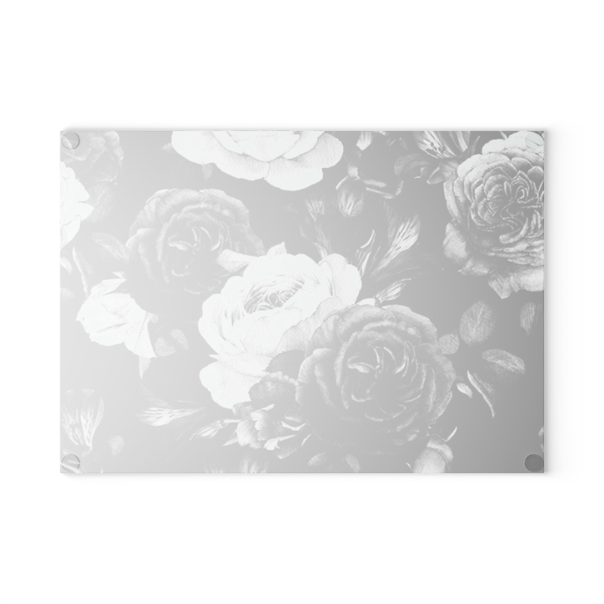 Black & White Floral Glass Cutting Board – Elegant Kitchen Decor
