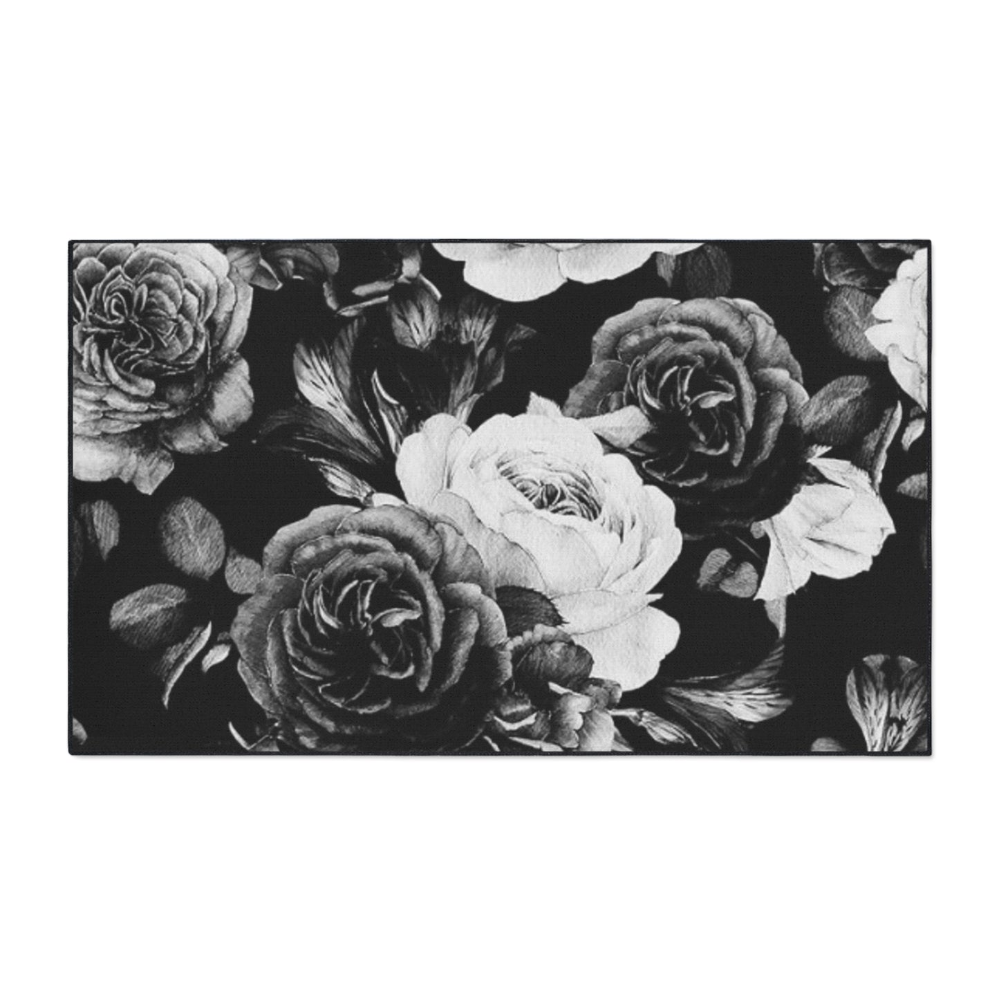 Black and White Floral Floor Mat