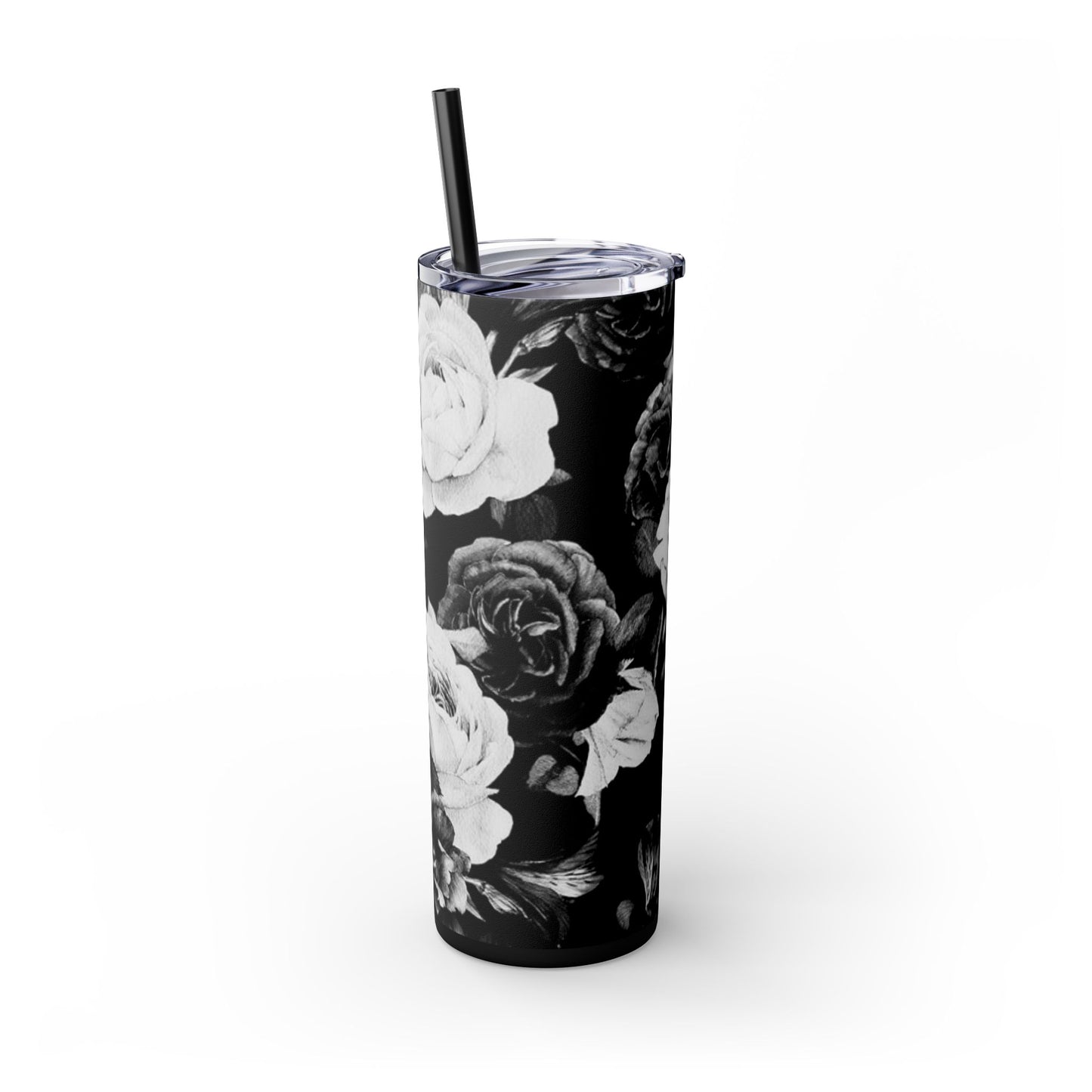 Black & White Floral Skinny Tumbler – Durable Stainless Steel 20 oz