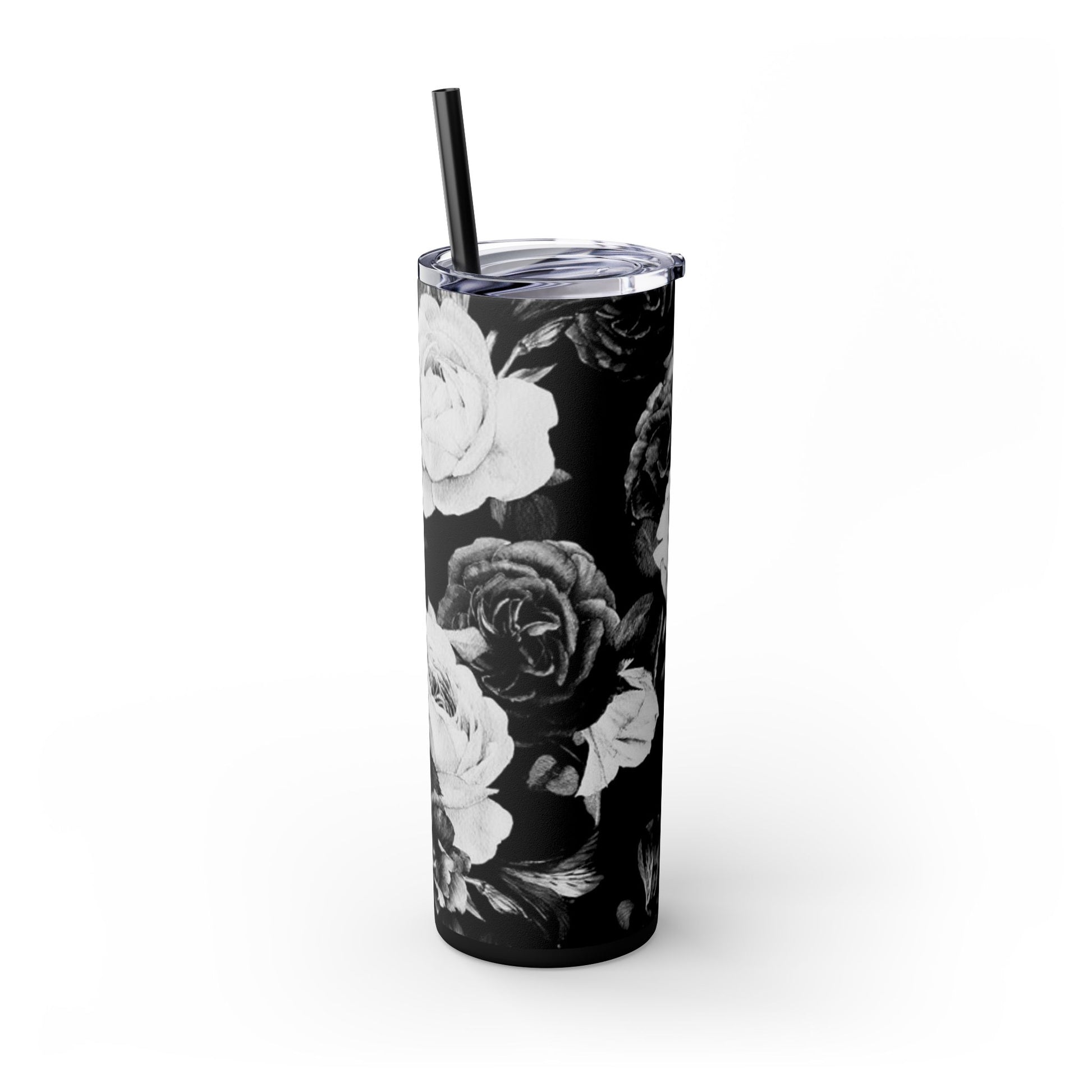 Black & White Floral Skinny Tumbler – Durable Stainless Steel 20 oz