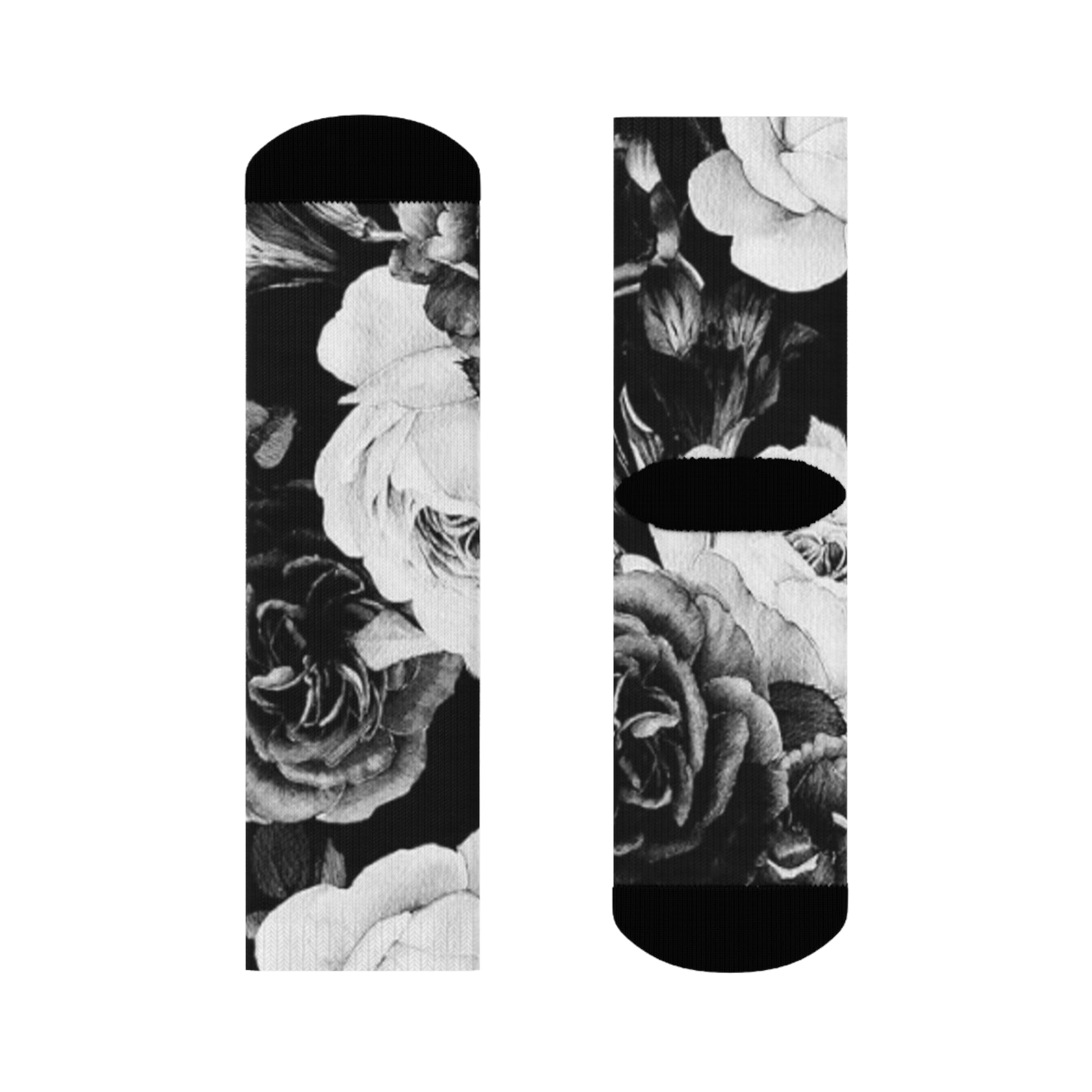 Black & White Floral Crew Socks