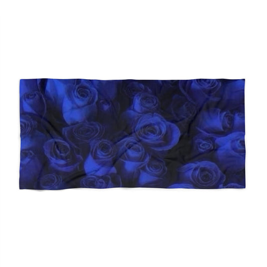 Dark Blue Roses Beach Towel