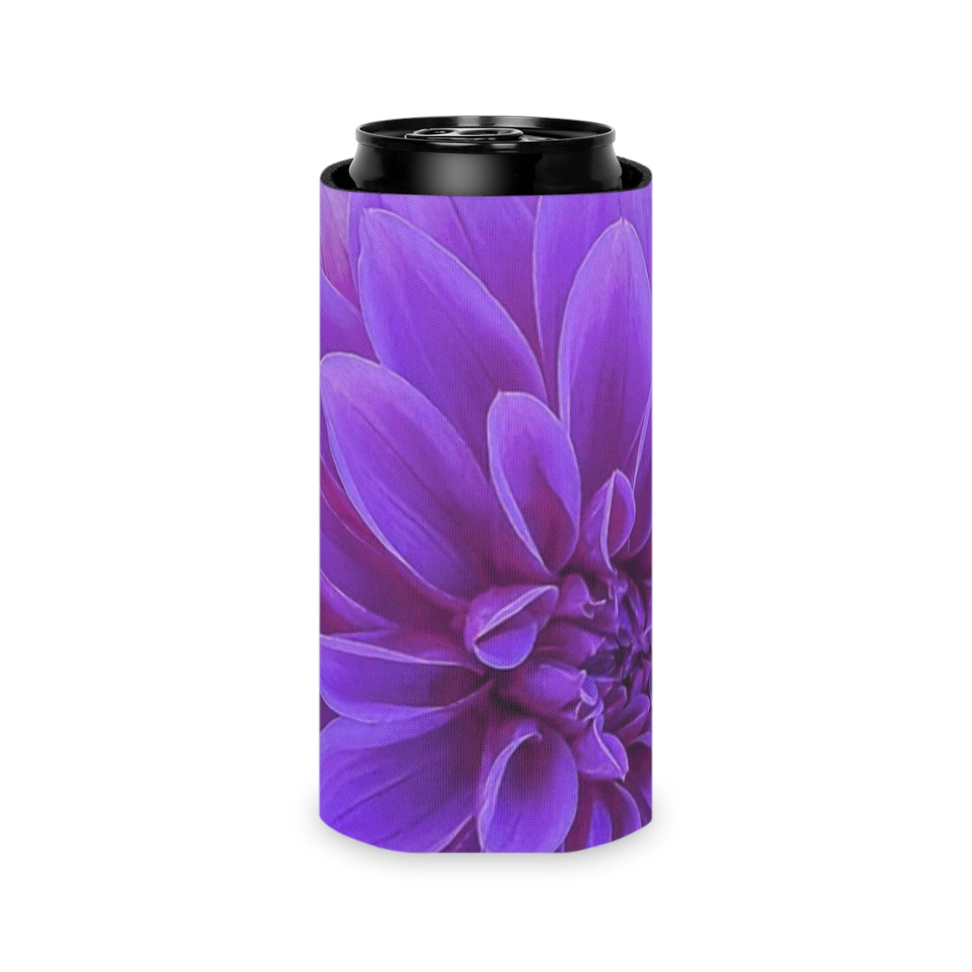 Floral Can Cooler - Purple Dahlia Design