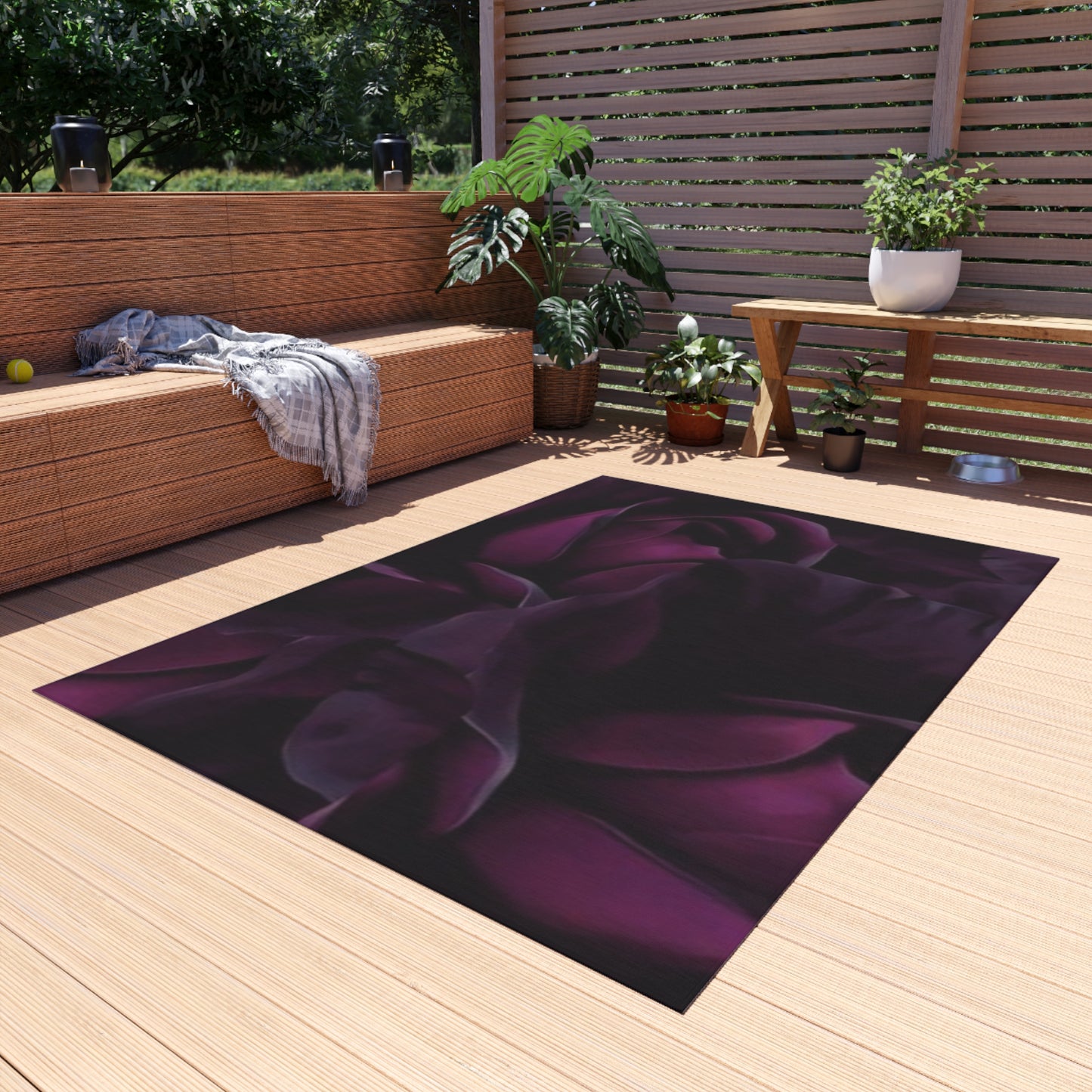 Dark Purple Floral Outdoor Rug