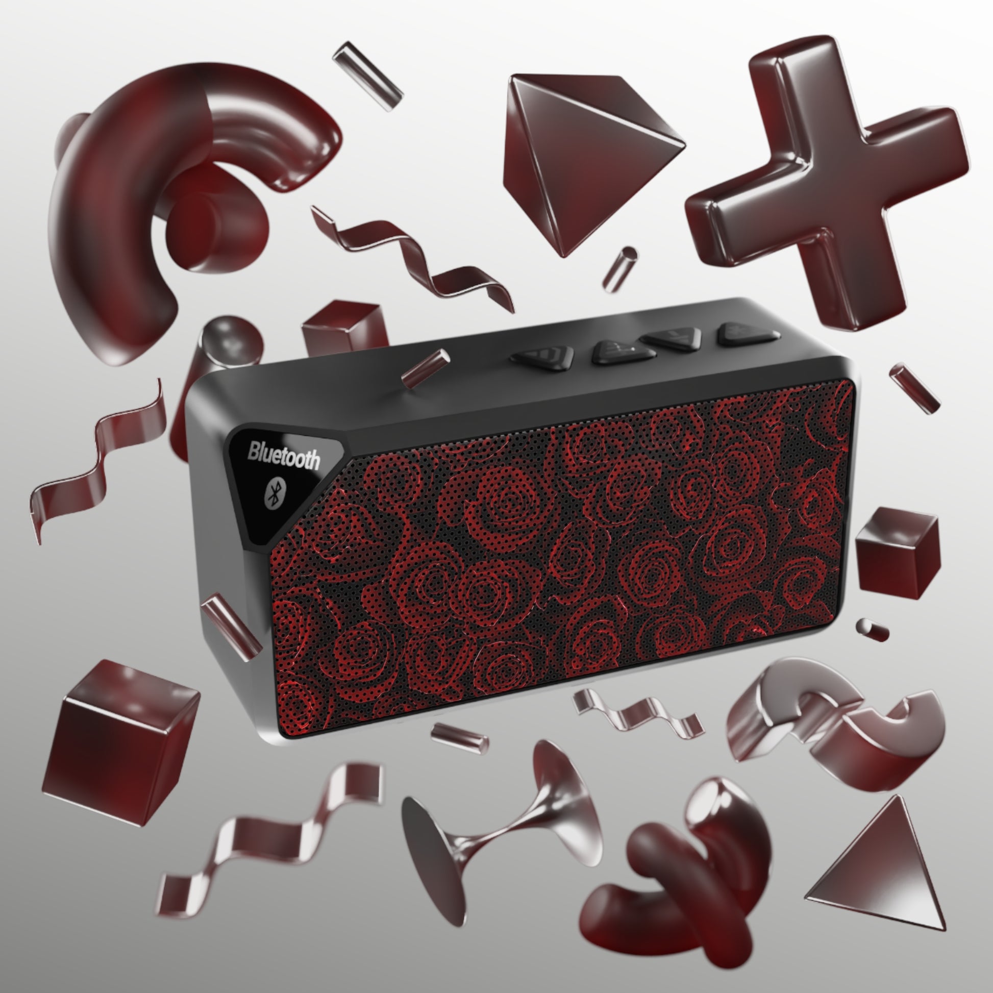 Portable Floral Bluetooth Speaker – Red Roses Design

