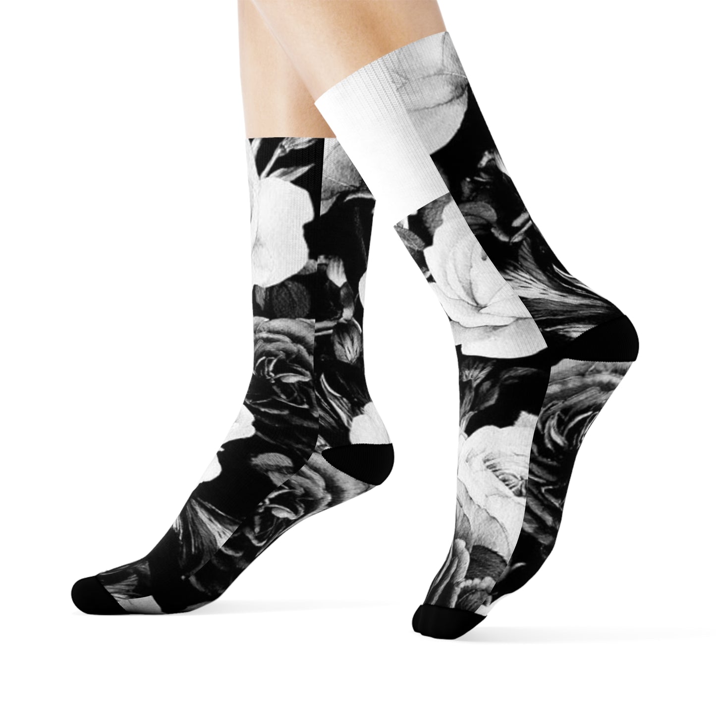 Black & White Floral Crew Socks