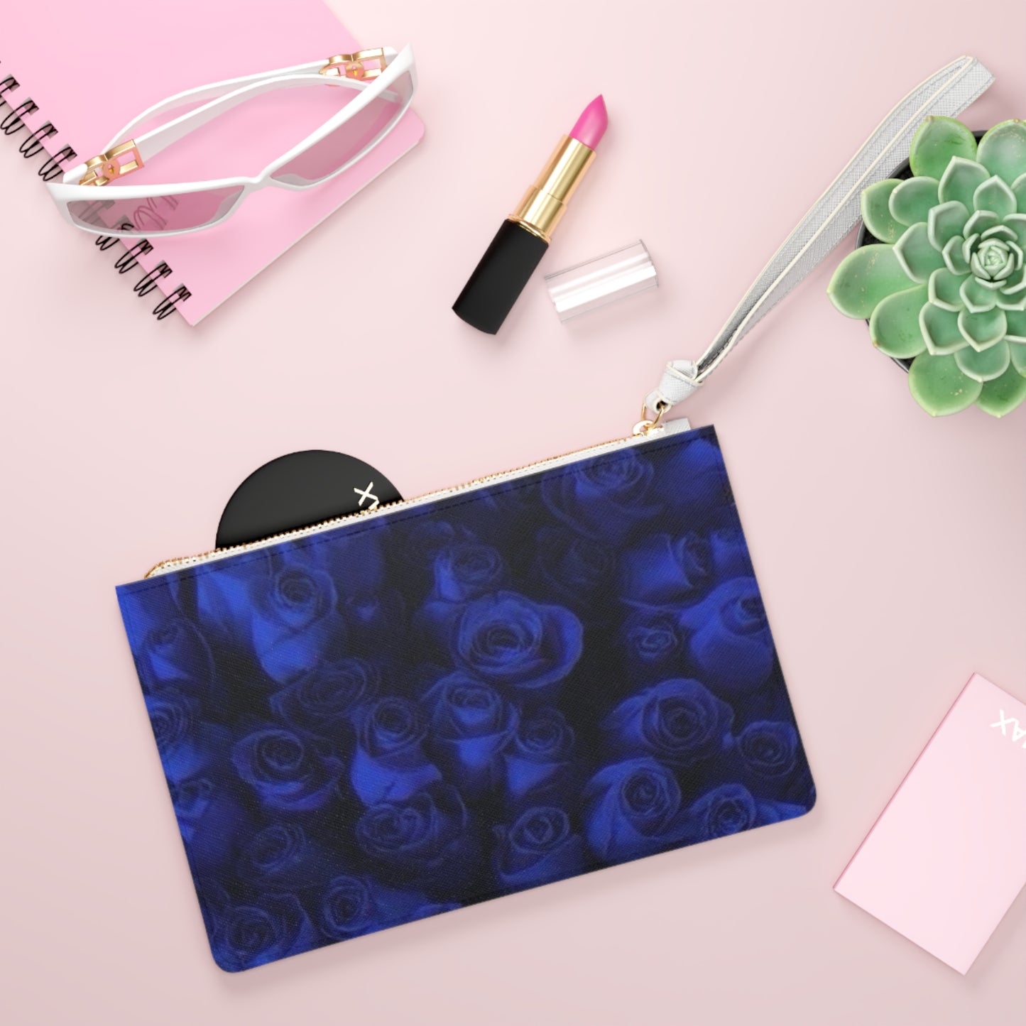 Dark Blue Roses Clutch Bag