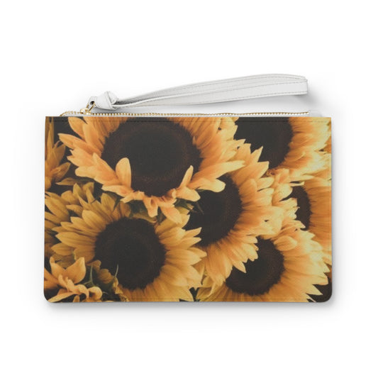 Sunflower Floral Leather Clutch Bag for Women