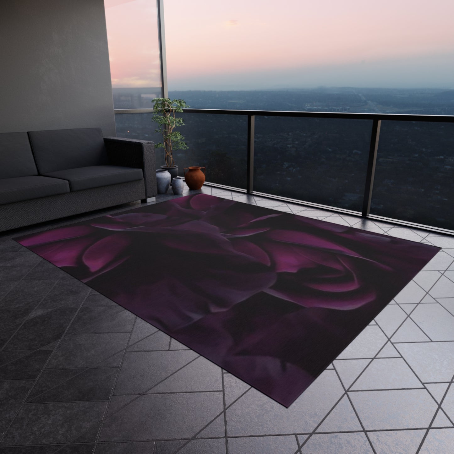 Dark Purple Floral Outdoor Rug