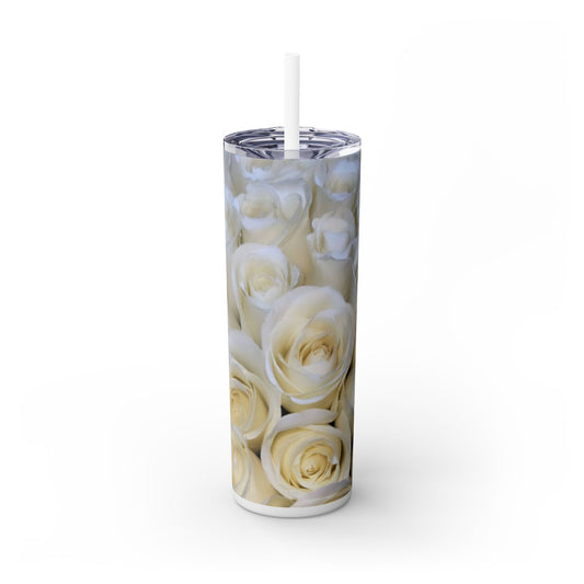 White Roses Skinny Tumbler with Straw, 20oz