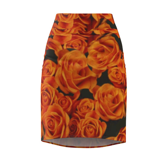 Orange Roses Floral Design Women's Pencil Skirt