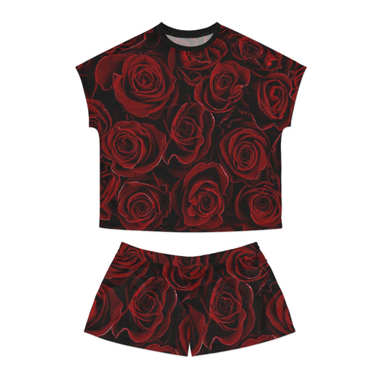 Red Roses Floral Pajama Set for Women