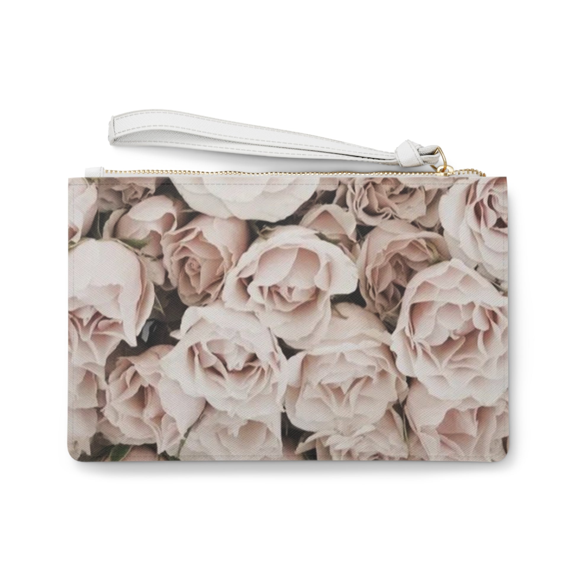 Light Pink Roses Floral Leather Clutch Bag for Women
