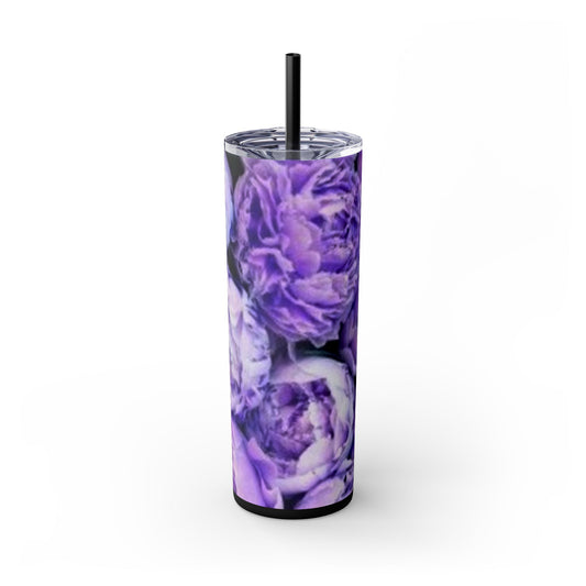 Purple Peony Floral Skinny Tumbler – Durable Stainless Steel 20 oz