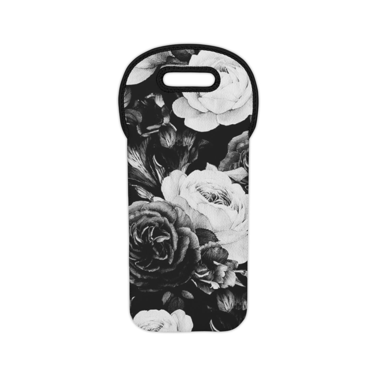 Black and White Floral Design Wine Tote Bag