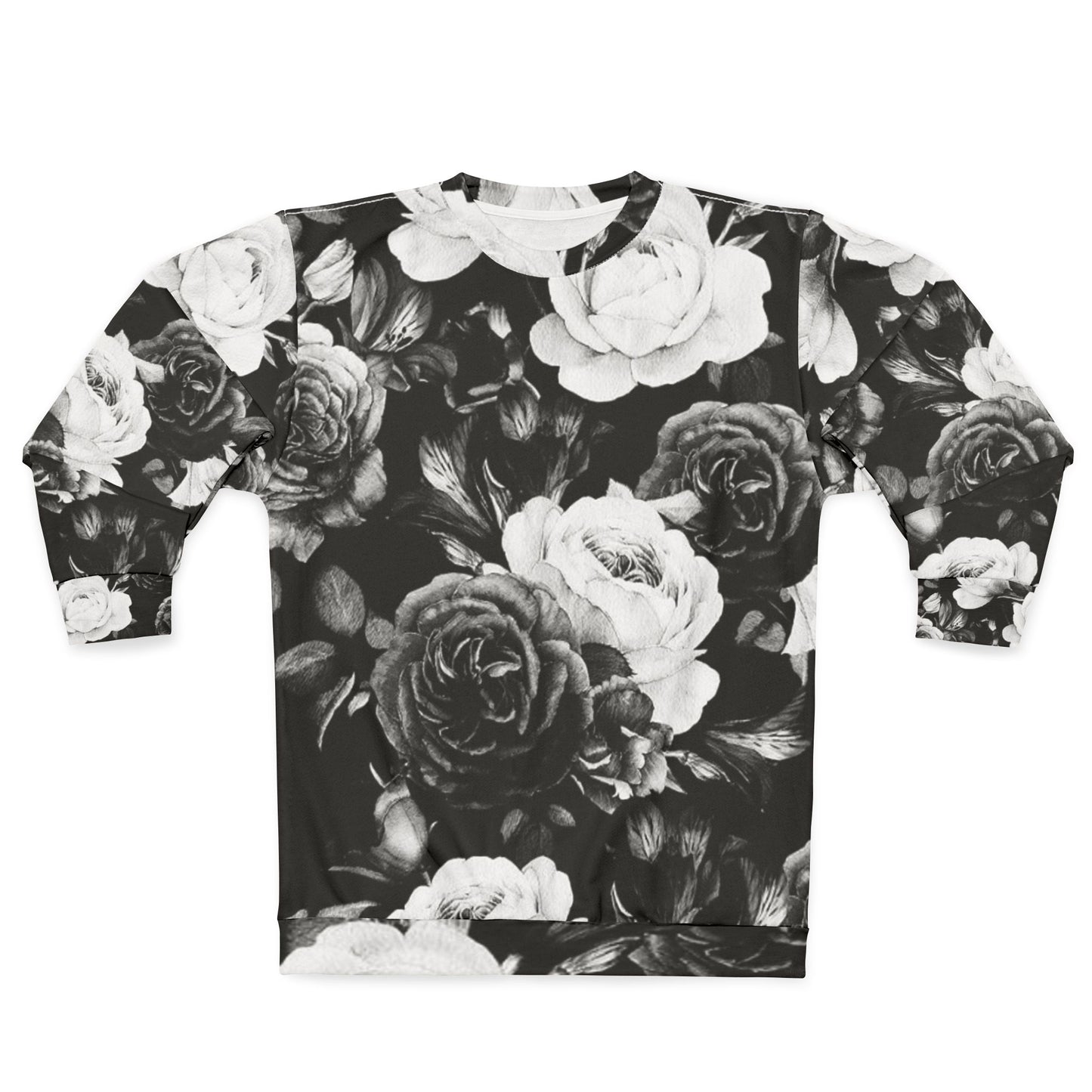 Black & White Floral Crewneck Sweatshirt – Custom Cut & Sewn