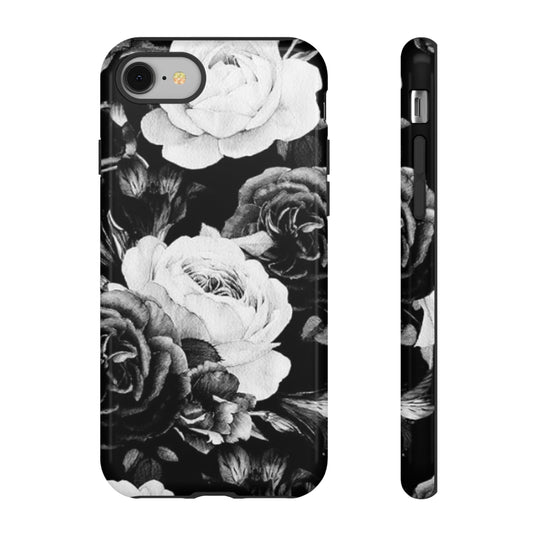Black and White Floral Tough Phone Case