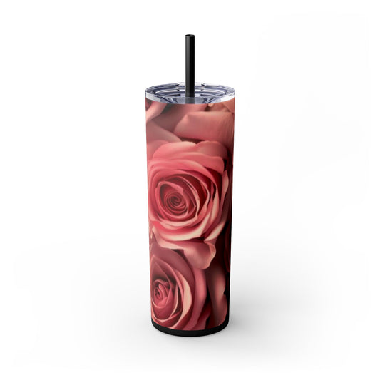 Pink Roses Floral Skinny Tumbler – Durable Stainless Steel 20 oz