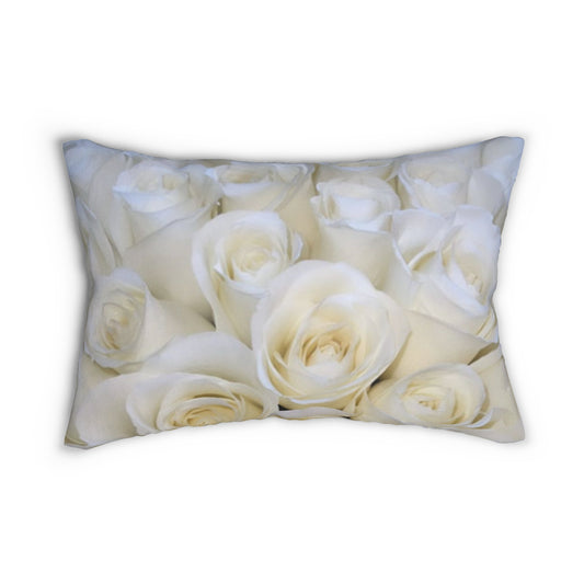 Floral Lumbar Pillow – White Roses Design