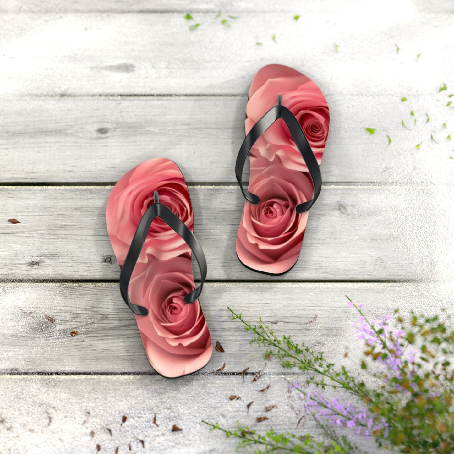 Pink Roses Flip Flops