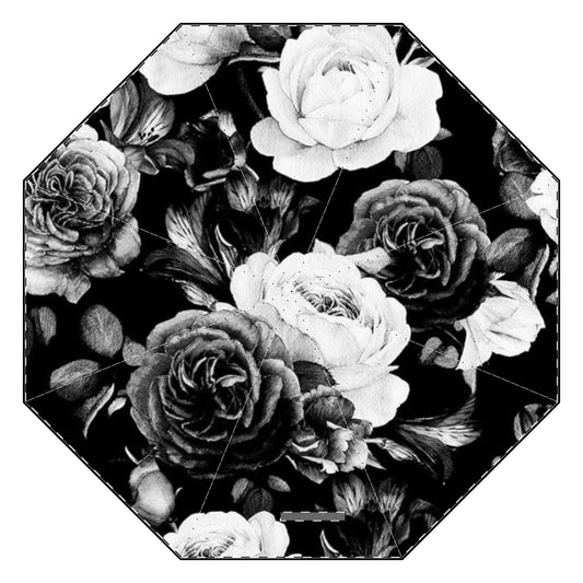 Black and White Floral Design Semi-Automatic Foldable Umbrella