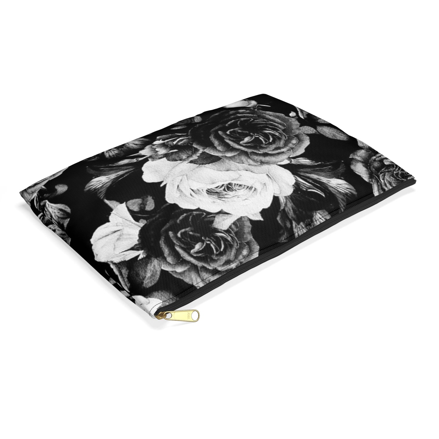 Black & White Floral Accessory Pouch – Elegant & Durable