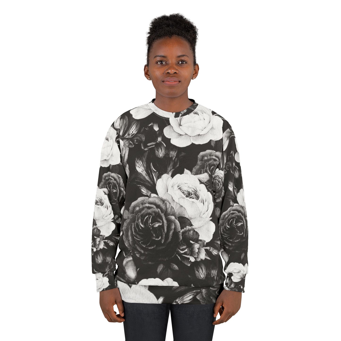 Black & White Floral Crewneck Sweatshirt – Custom Cut & Sewn