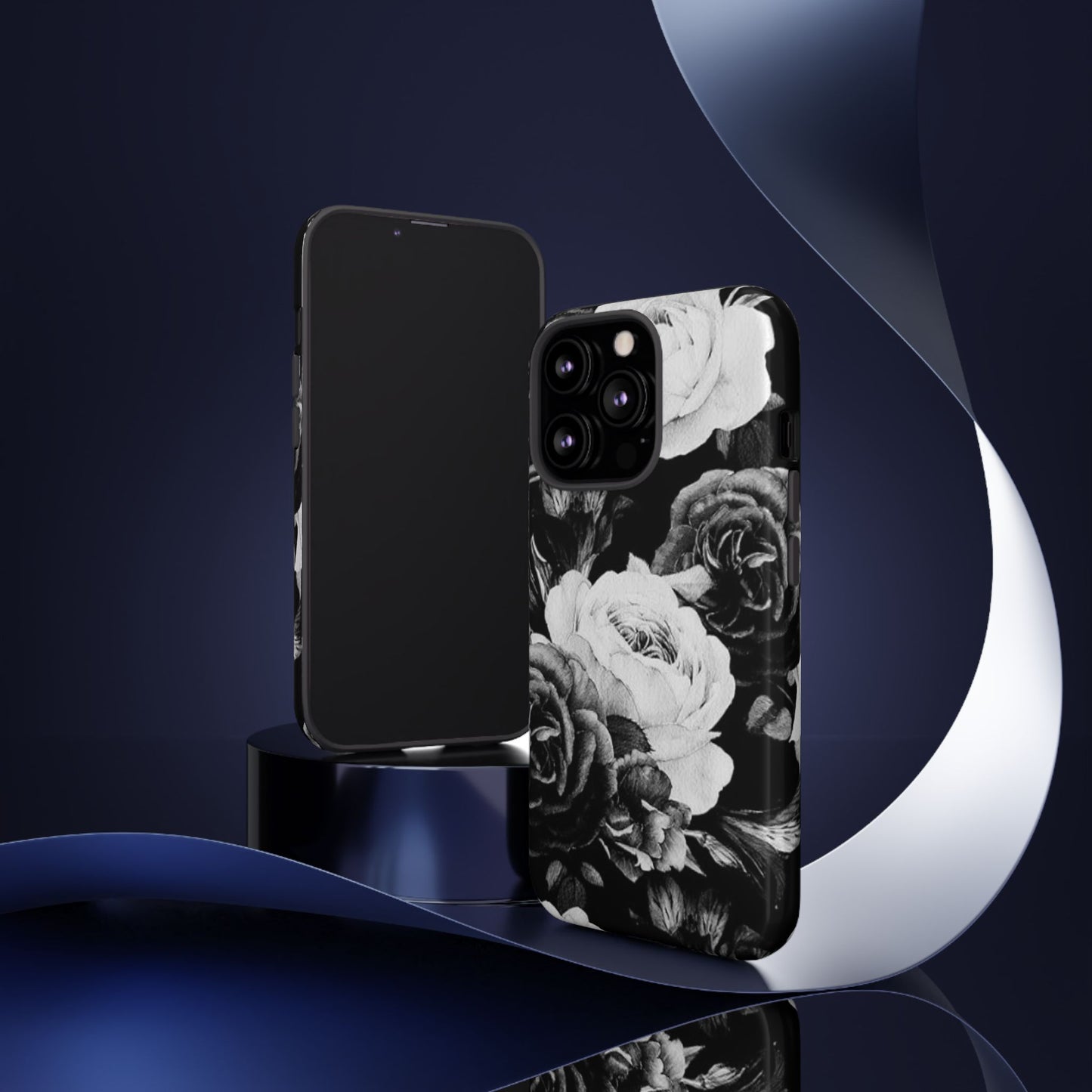Black and White Floral Tough Phone Case