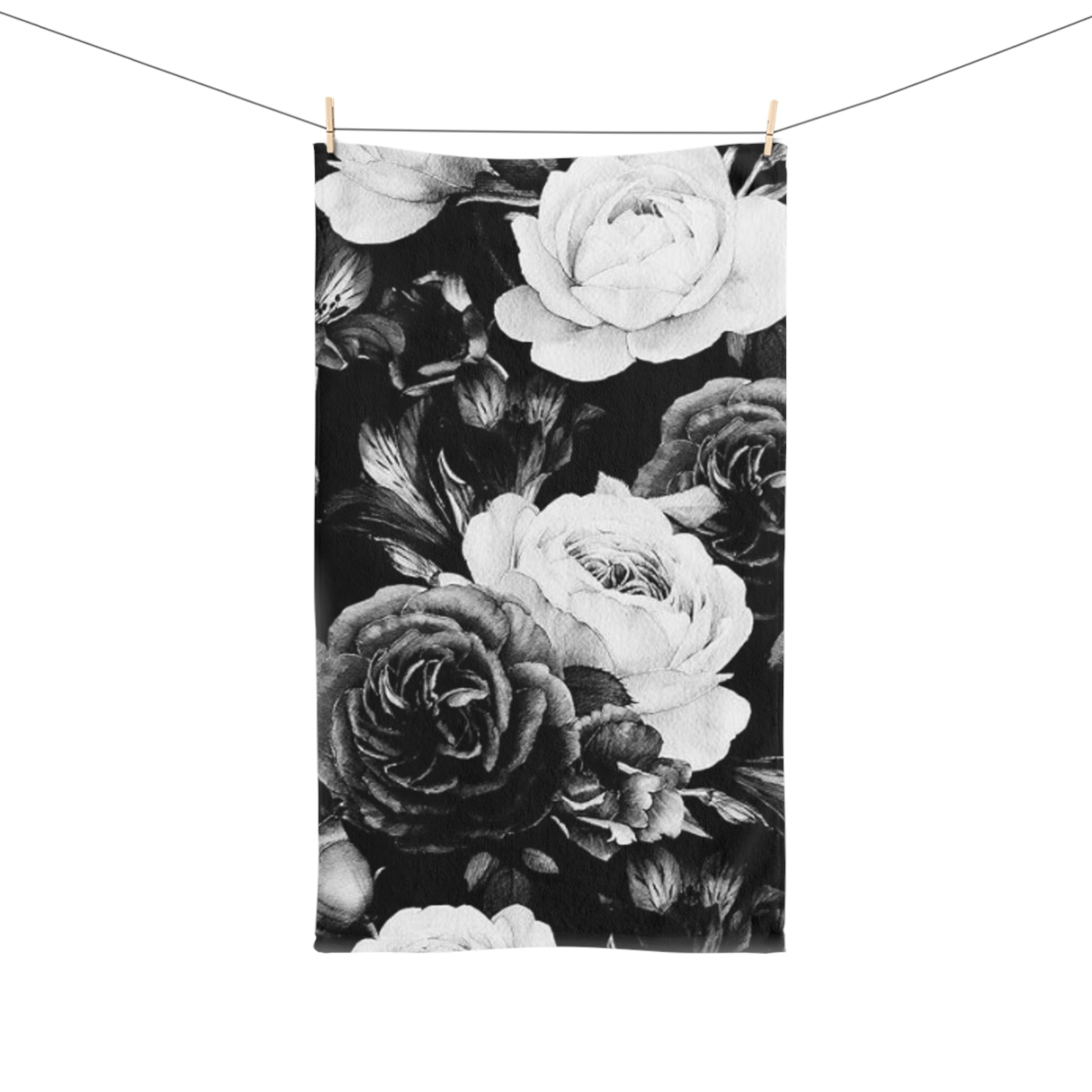 Floral Hand Towel – Black & White Design