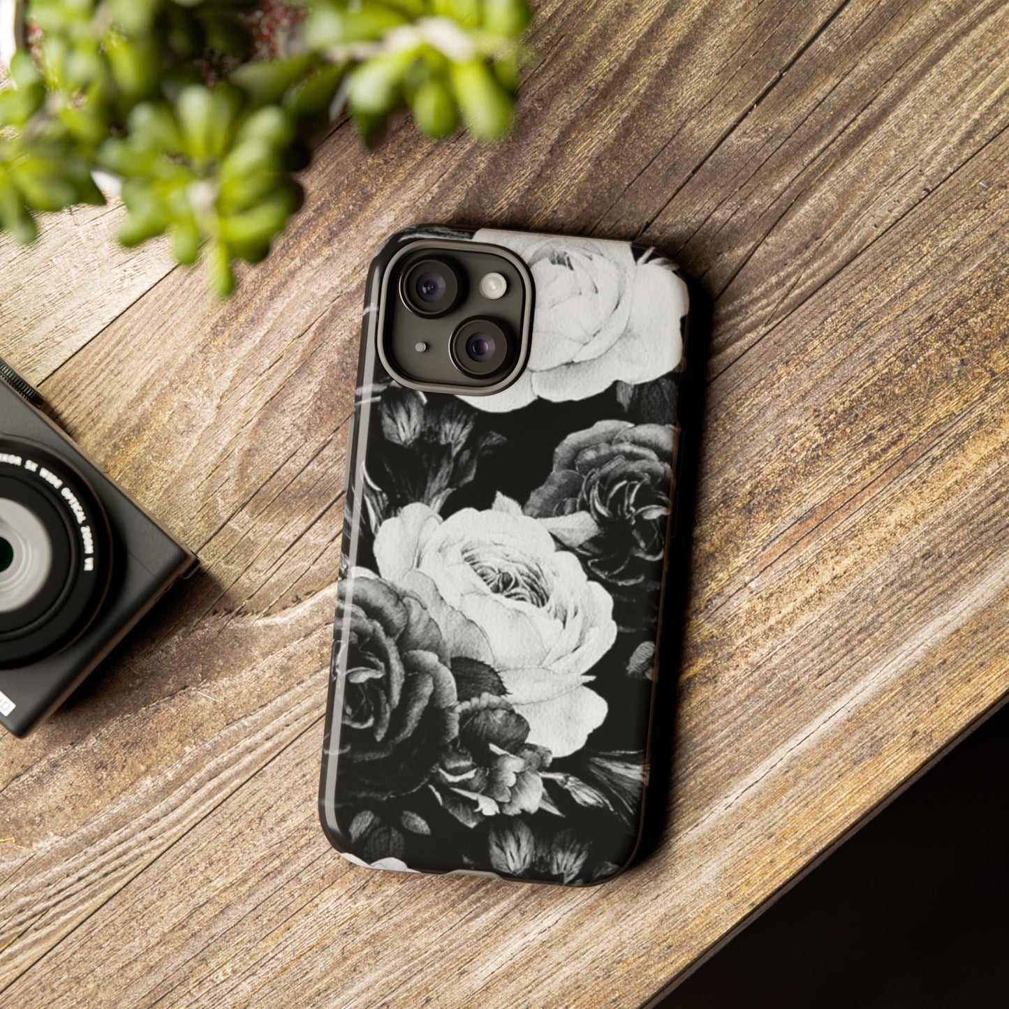 Black and White Floral Tough Phone Case